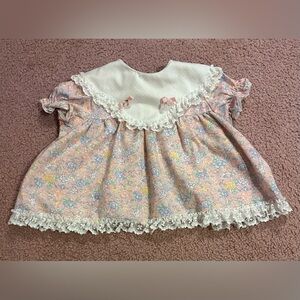 Vintage 24 Months Floral Peterman Collar Lace Dress Open Back Cottagecore Granny
